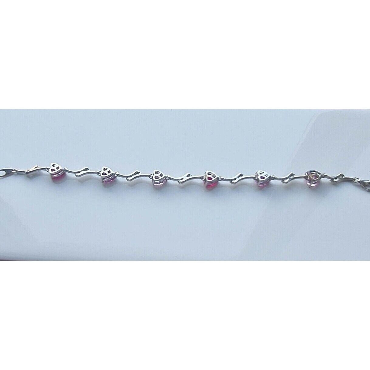 925 STERLING SILVER DIAMOND PINK TOURMALINE PINK SAPPHIRE RUBY HEART BRACELET AT