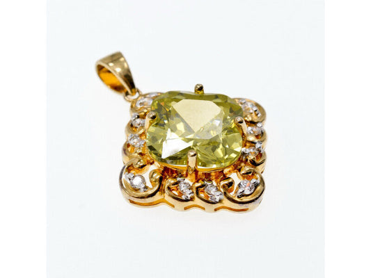 925 STERLING SILVER GOLD PLATED PERIDOT & CZ PENDANT