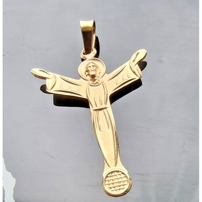 14K YELLOW GOLD OPEN ARMS EMBRACING JESUS CHARM PENDANT AT