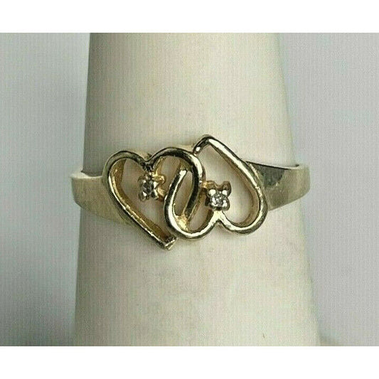 YELLOW GOLD & DIAMONDS 2 HEARTS RING SIZE 5.25 SKY