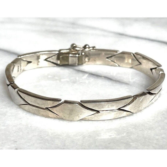 MODERNIST TAXCO SOLID CAST 950 STERLING SILVER UNISEX BRACELET SKY