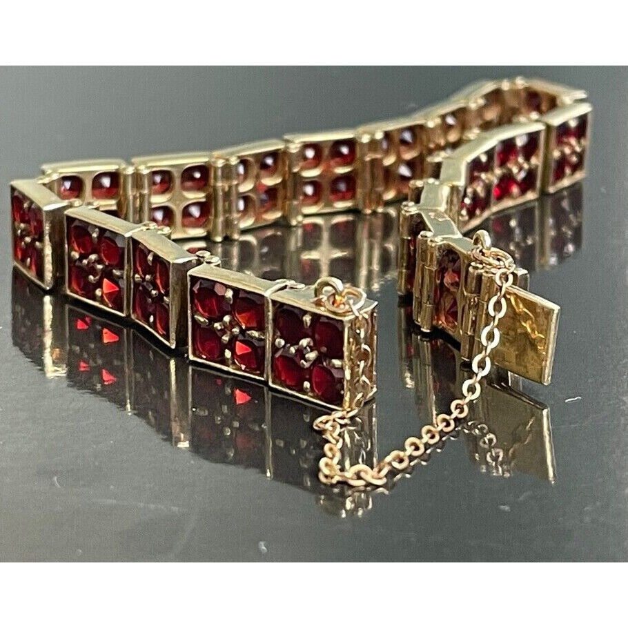 STUNNING 14K YELLOW GOLD GARNET BRACELET 25.8 GRAMS SKY