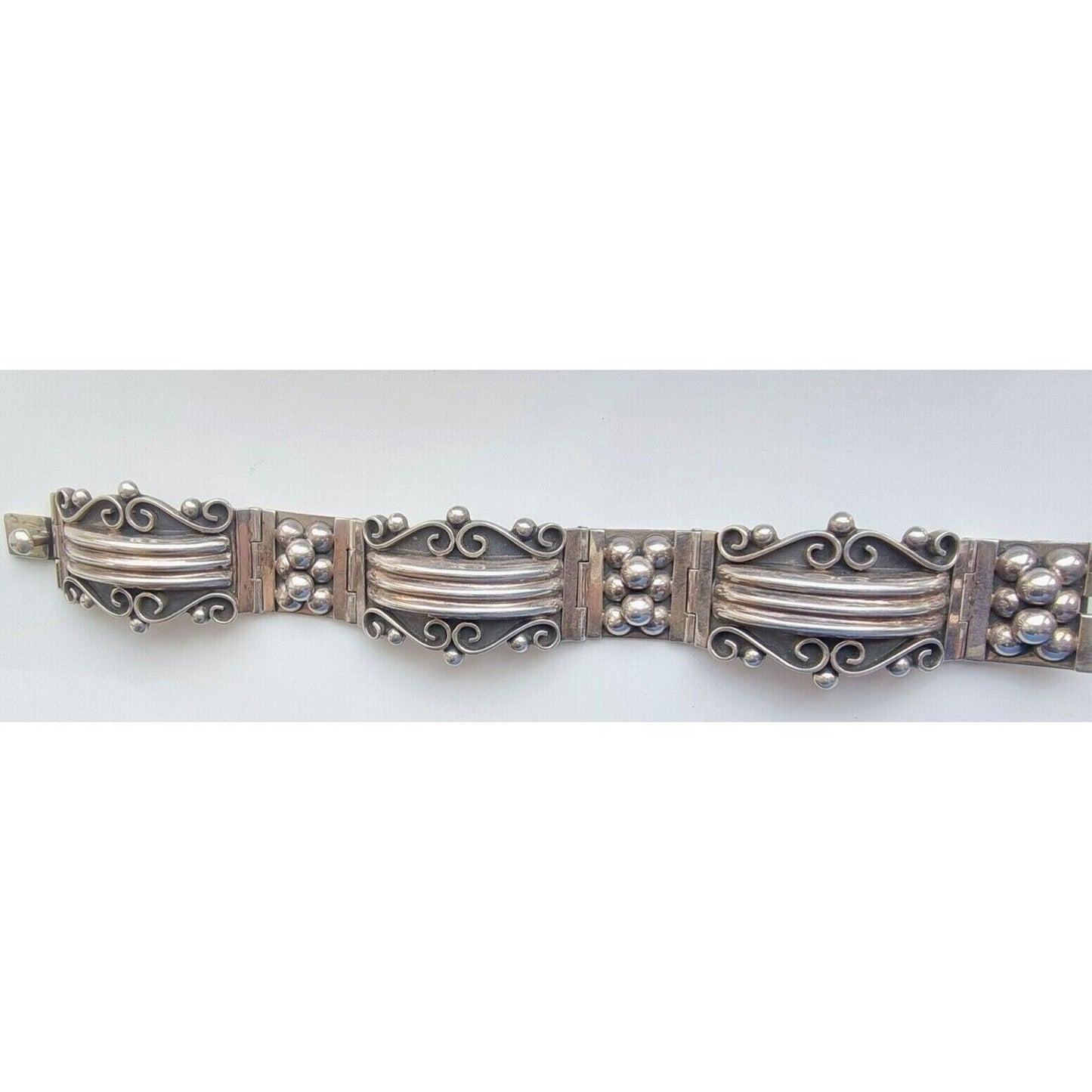 MODERNIST 925 STERLING SILVER LINKED BRACELET 7.5 inch AT