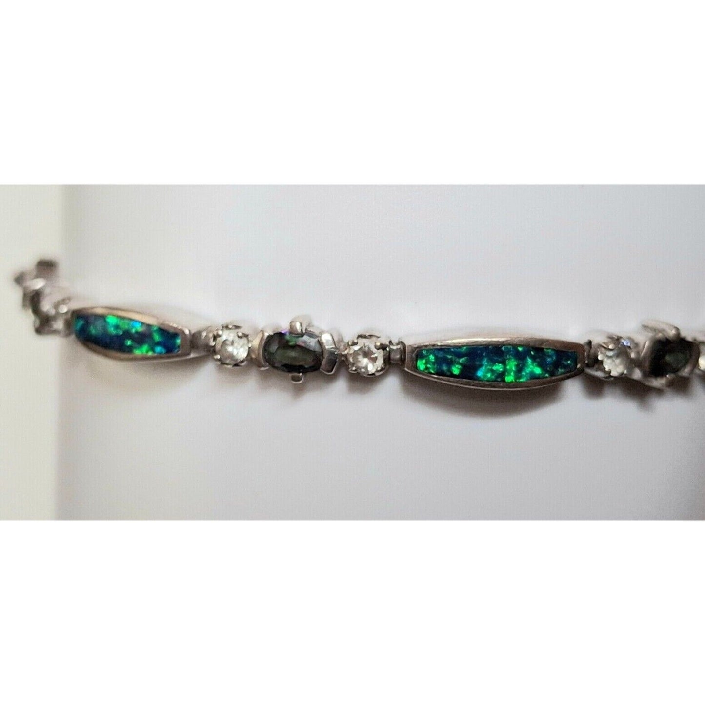 FSI 925 STERLING SILVER  FAUX  OPAL  TENNIS BRACELET SKY