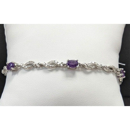 925 sterling silver 5x4 mm. oval amethyst bracelet . 7.25 inch AT