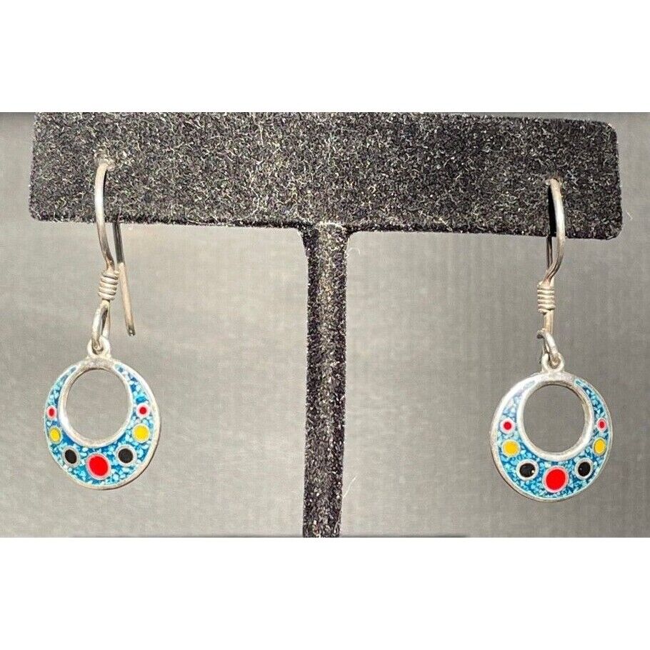 925 STERLING SILVER  ENAMELED DANGLE EARRINGS SKY