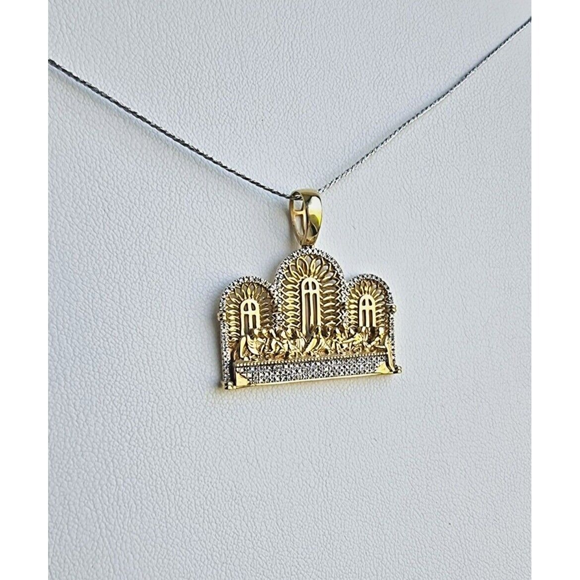 10K YELLOW GOLD DIAMOND JESUS APOSTLES LAST SUPPER PENDANT AT