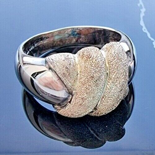 925 STERLING SILVER TWO TONE HAMMER FINISHED RING SIZE 7 AT