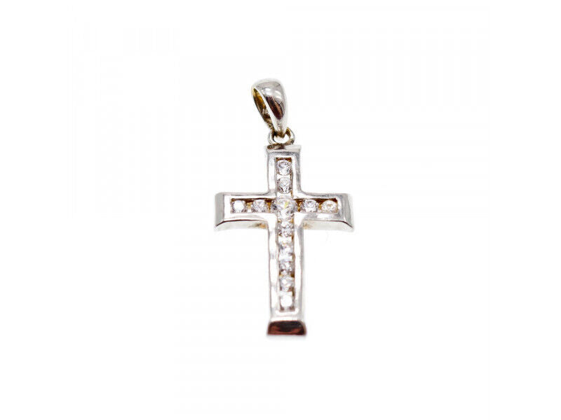 14K WHITE GOLD WHITE SAPPHIRES PENDANT CROSS