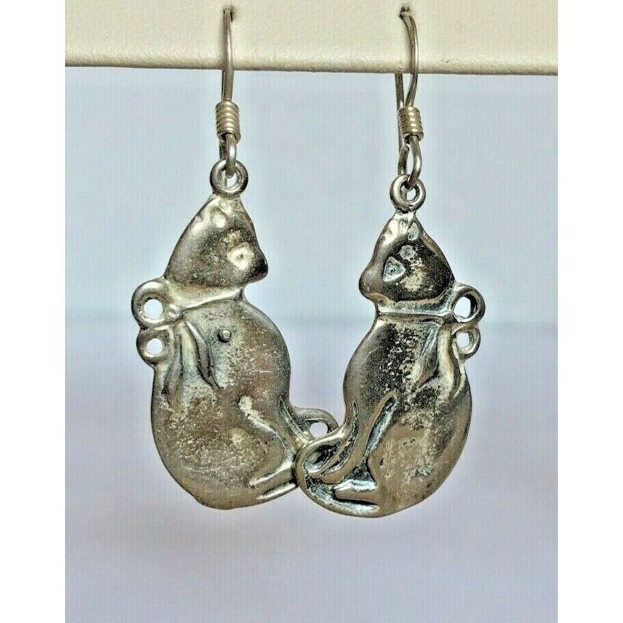 925 STERLING SILVER KITTY CAT DANGLE EARRINGS SKY