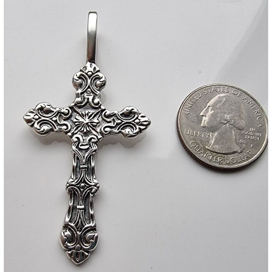 925 STERLING SILVER LARGE ORNAMENTAL GOTHIC CROSS PENDANT AT