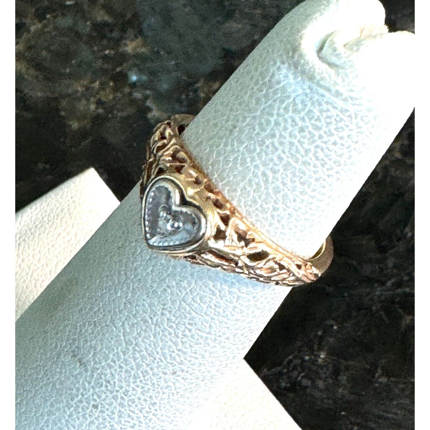 YELLOW GOLD AND DIAMOND PIESR SHANK HEART RING SIZE 3.75 SKY