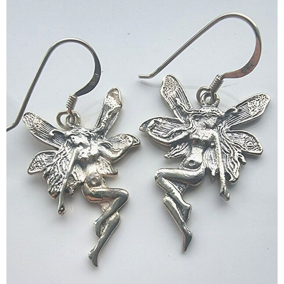 VINTAGE 925 STERLING SILVER FAIRY DANGLE EARRINGS AT