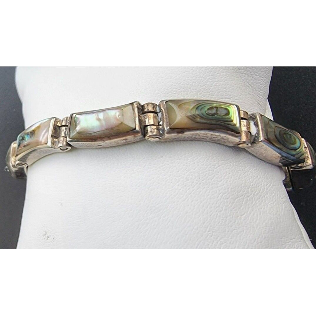 925 STERLING SILVER MOTHER OF PEARL BRACELET 7.75 inch AT