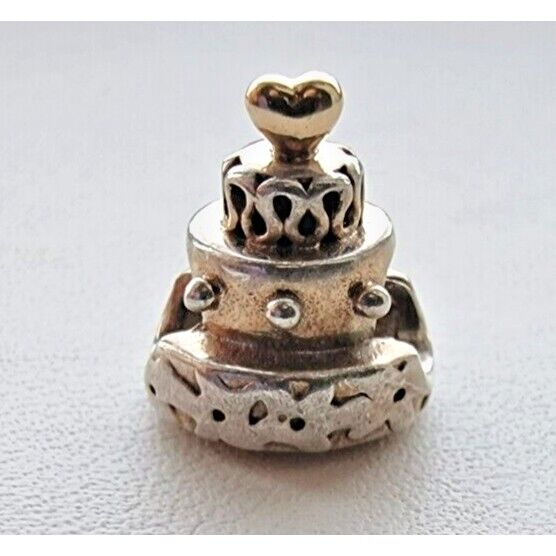 PANDORA 790347  925 STERLING SILVER 14K GOLD CELEBRATION CAKE BRACELET CHARM AT