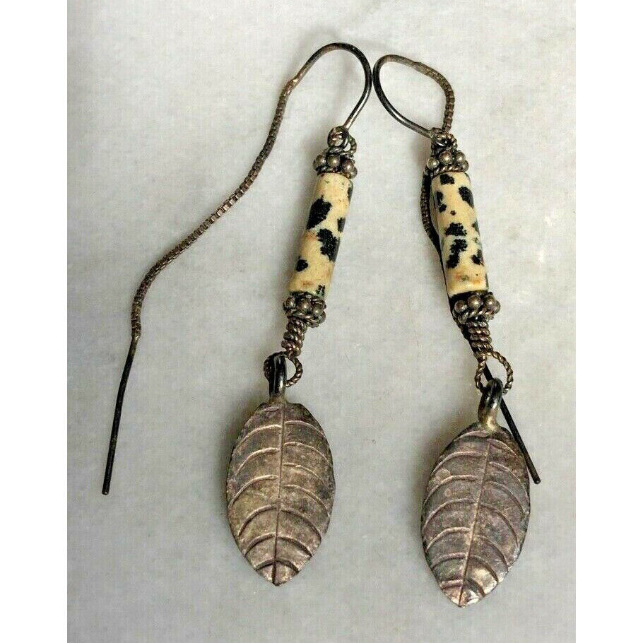 925 STERLING SILVER & LEOPARD CERAMIC DANGLE EARRINGS SKY