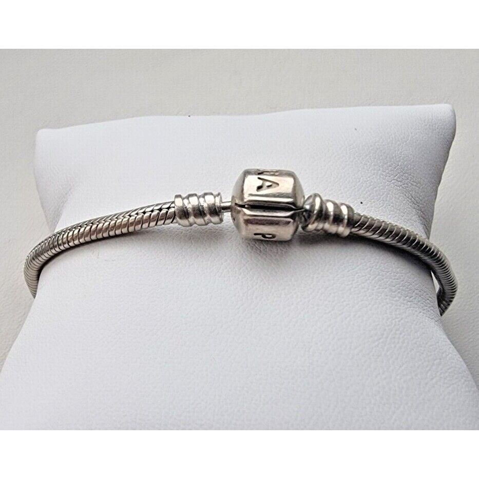 PANDORA DESIGNER 925 STERLING SILVER BARREL CLAPS CHARM BRACELET 7.75" AT