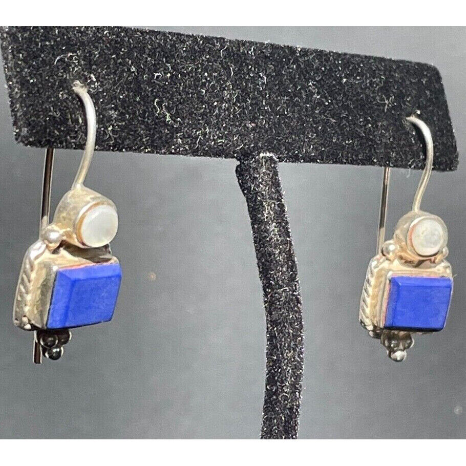 925 STERLING  SILVER LAPIS LAZULI & MOTHER OF PEARL EARRINGS SKY