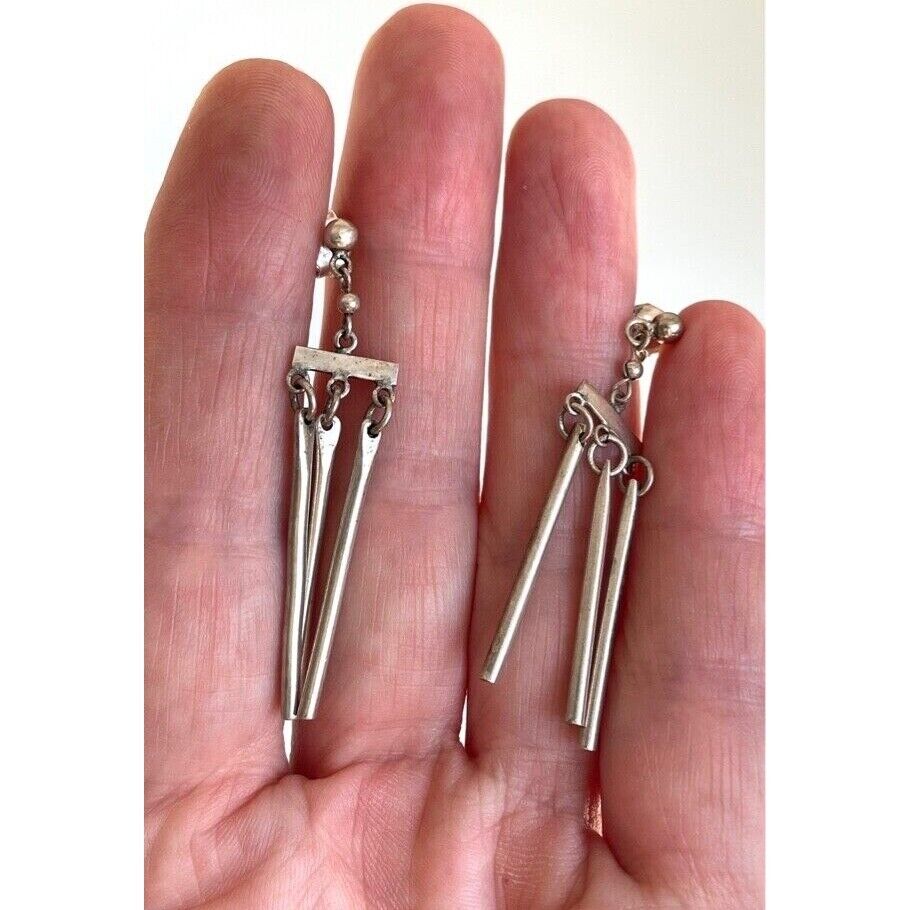 925 STERLING SILVER  TUBULAR BARS CHANDELIER EARRINGS SKY