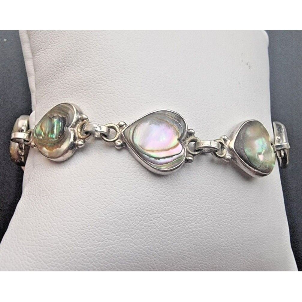 925 STERLING SILVERHEART SHAPE MOTHER OF PEARL BRACELET 6 INCH AT