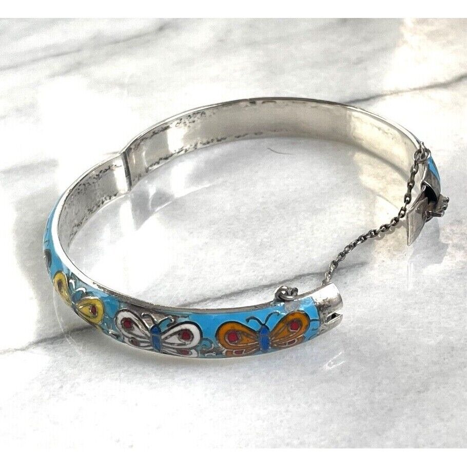 FESTIVE 925 STERLING SILVER ENAMELED BUTTERFLY BRACELET SKY