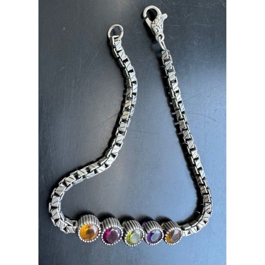 925 STERLING SILVER MULTI-GEMSTONE BOX CHAIN TENNIS BRACELET SKY