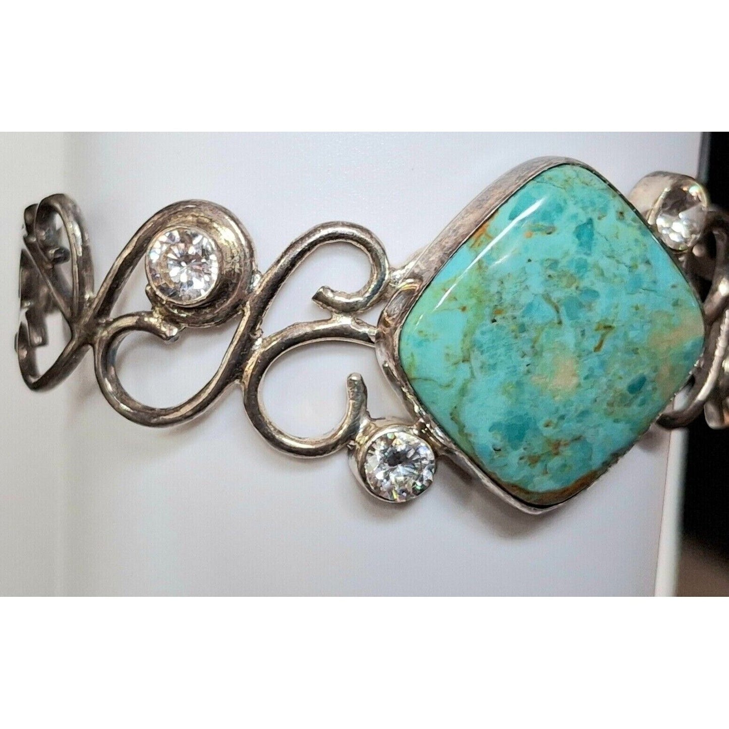 925 STERLING SILVER TURQUOISE  AND CZ'S LACY DESIGN  BRACELET SKY