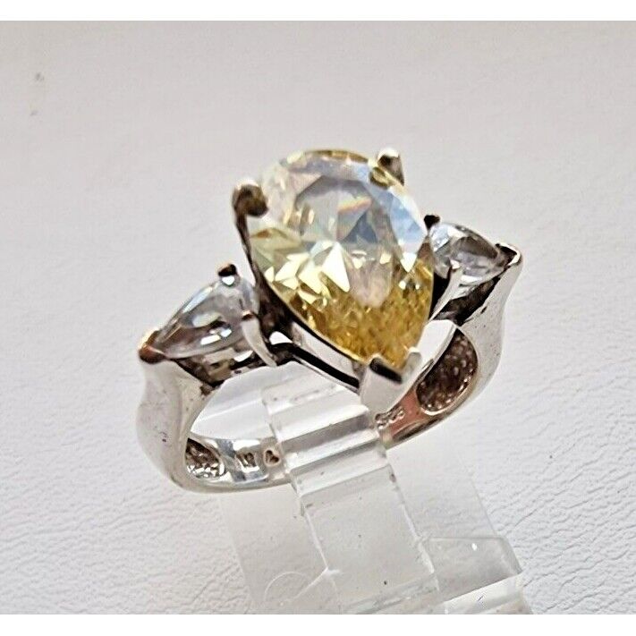 925 STERLING SILVER PEAR SHAPE SPARKLING CITRINE RING SIZE 7 AT