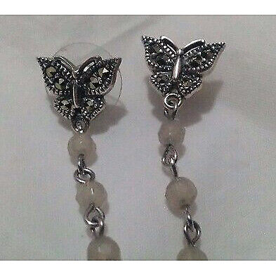 Sterling Silver Quartz & Marcasites Butterfly Dangle Earrings SKY