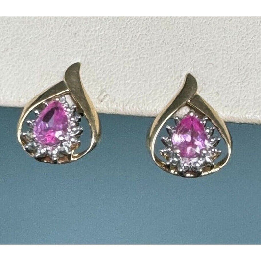 YELLOW GOLD LAB-CREATED PINK SAPPHIRE AND DIAMOND EARRINGS SKY