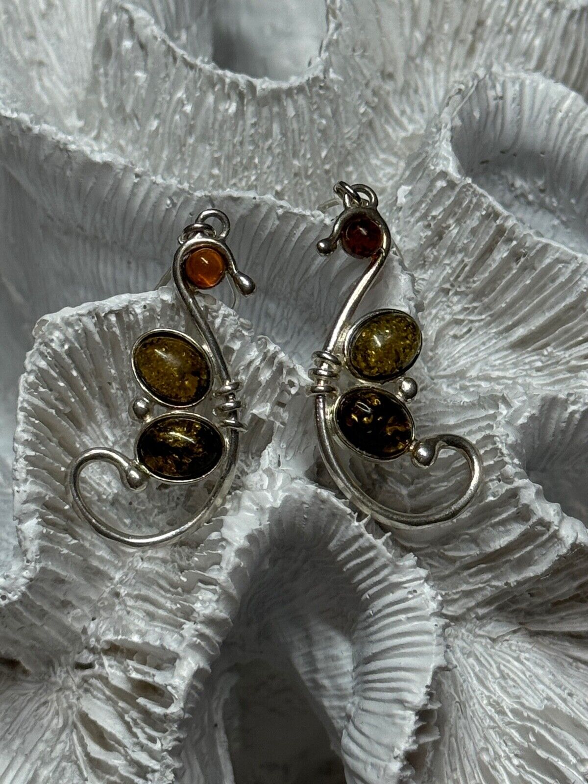 925 STERLING SILVER AMBER EARRINGS LENGTH 2 Inch