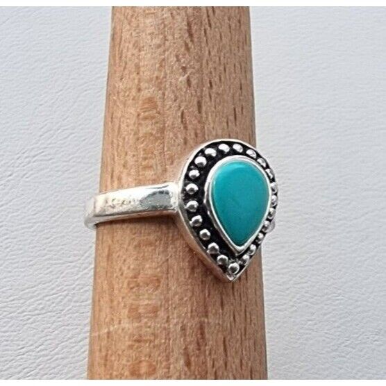 WESTERN STYLE 925 STERLING SILVER TEARDROP  8x6 mm. TURQUOISE RING SIZE 7 AT