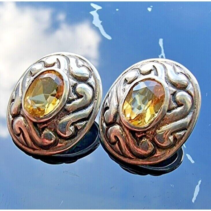 SU 925 STERLING SILVER BRIGHT OVAL 9X7 MM.  CITRINE EARRINGS AT