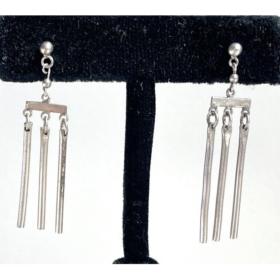 925 STERLING SILVER  TUBULAR BARS CHANDELIER EARRINGS SKY