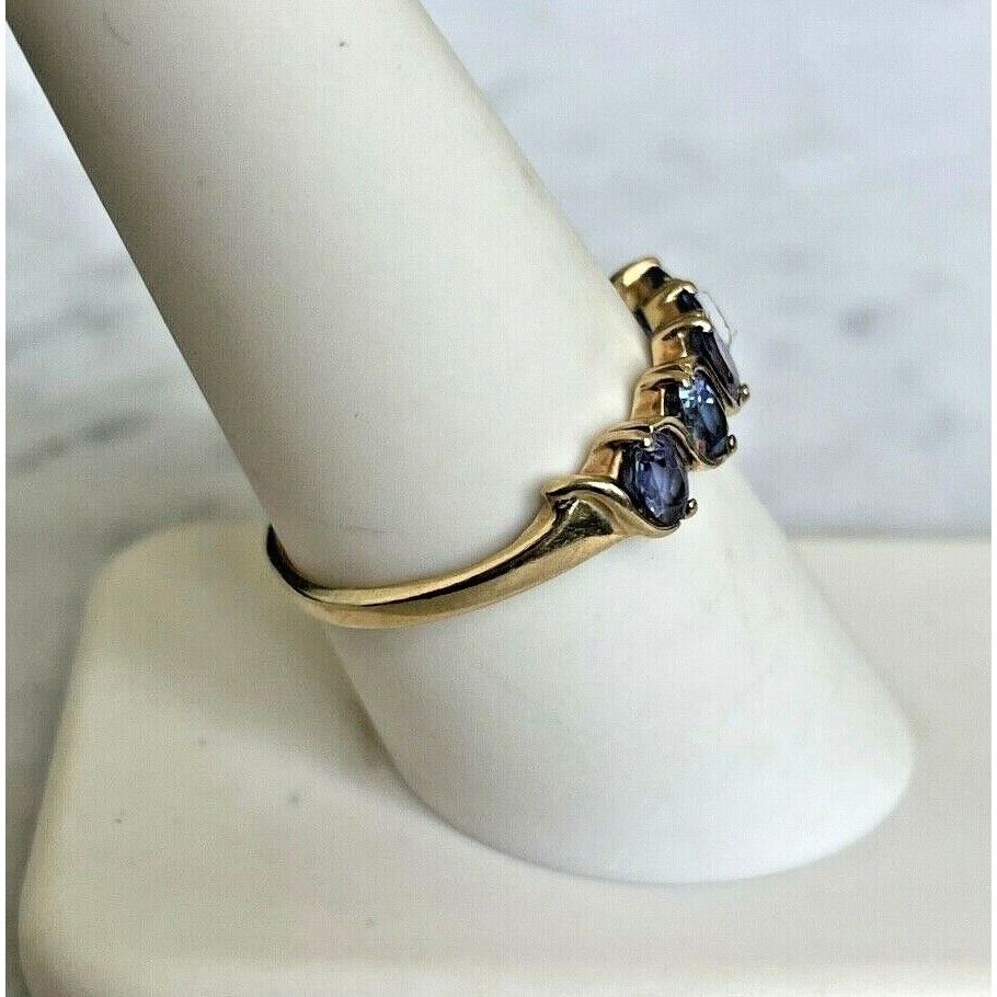 YELLOW GOLD & TANZANITE BAND RING SIZE 9 SKY