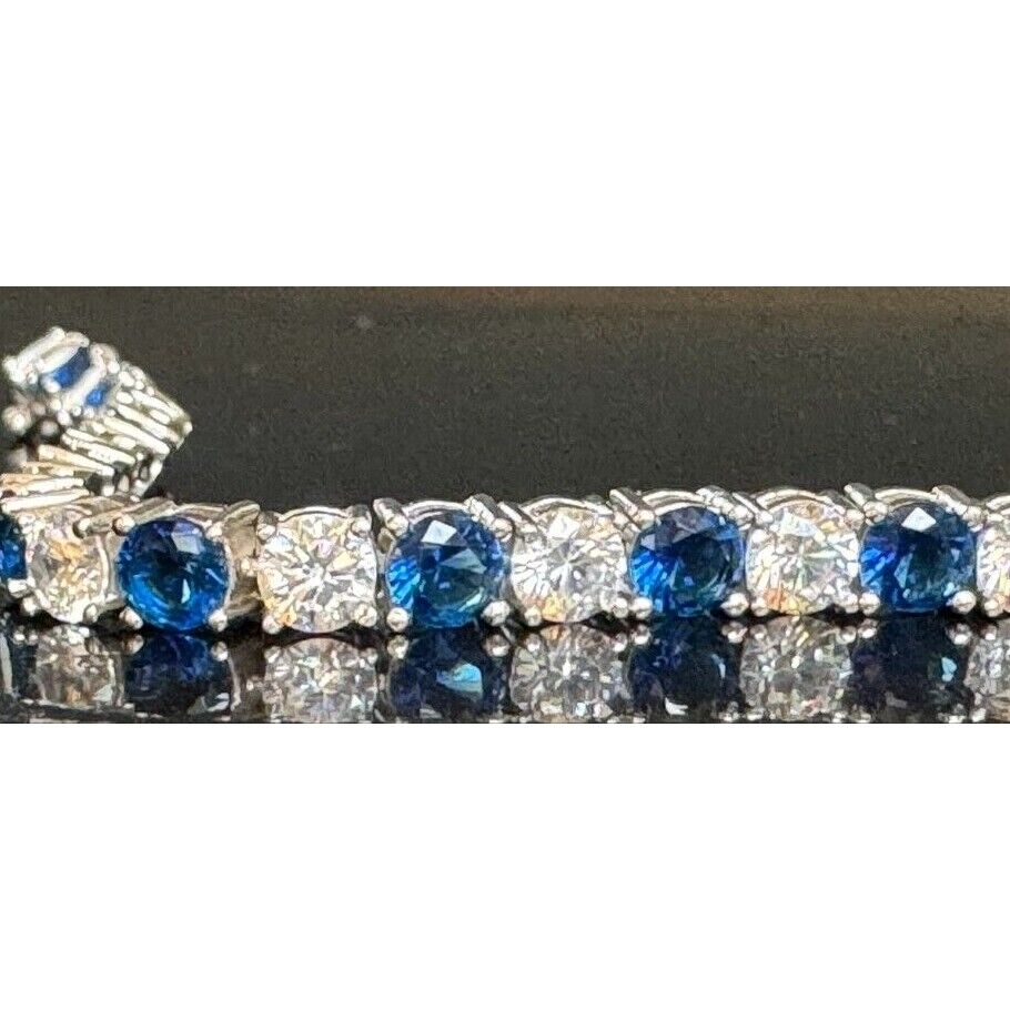 925 STERLING SILVER COBALT BLUE AND COLORLESS CZ TENNIS BRACELET SKY