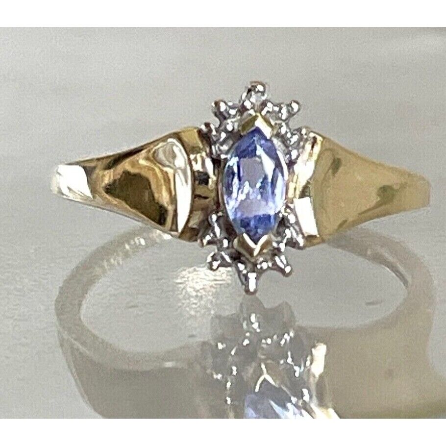 YELLOW GOLD  TANZANITE AND DIAMOND RING SIZE 6.75 SKY