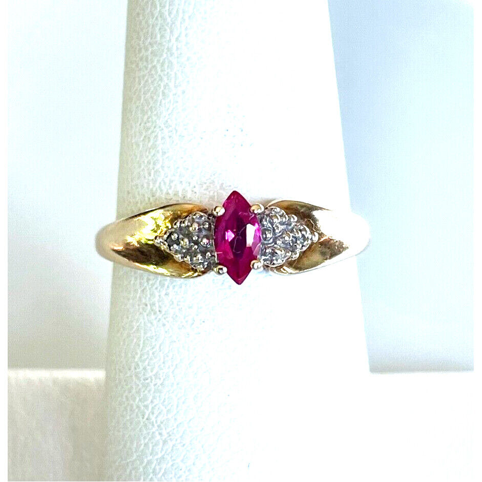 YELLOW GOLD  RUBY & DIAMOND RING SIZE 7 SKY