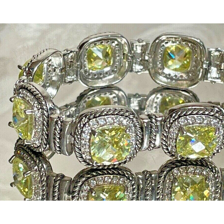 GORGEOUS SHINY 925 STERLING SILVER & LIME CZ LADY'S BRACELET SKY