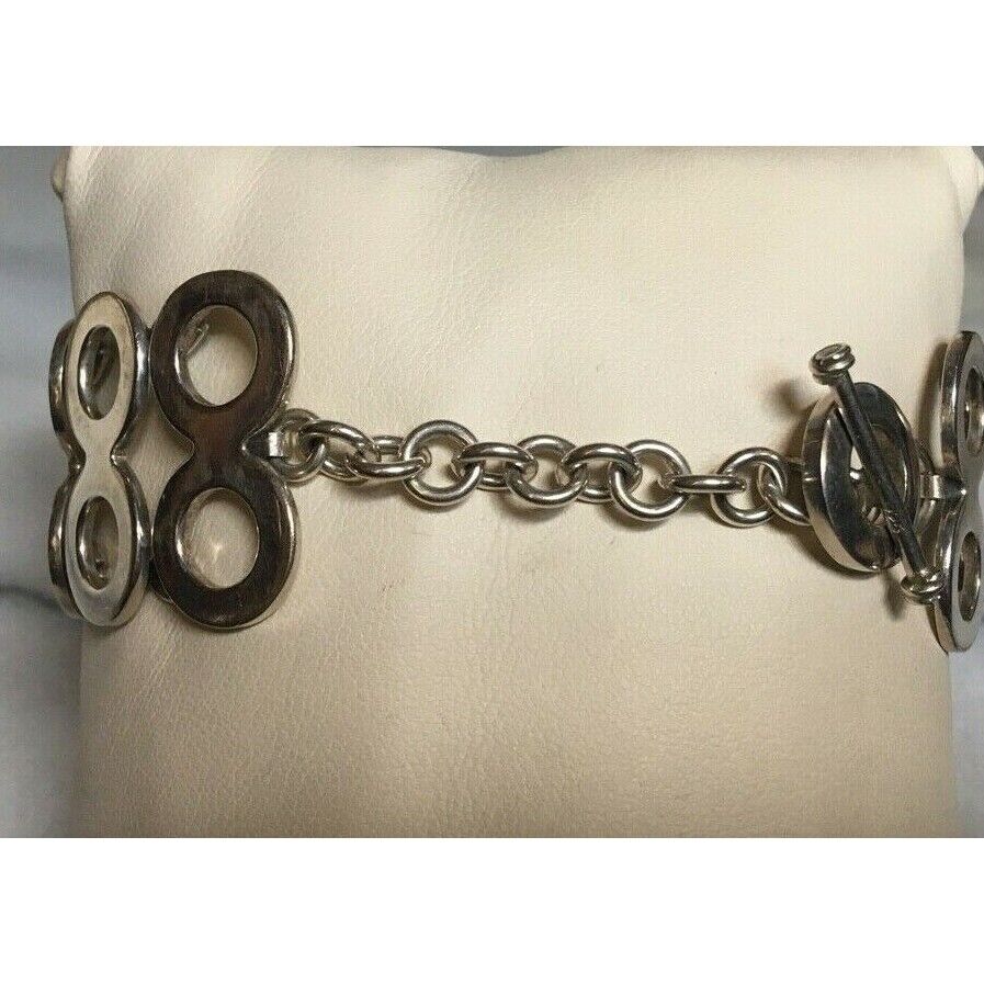 925 STERLING SILVER DOUBLE CHAIN LINK TOGGLE BRACELET SKY