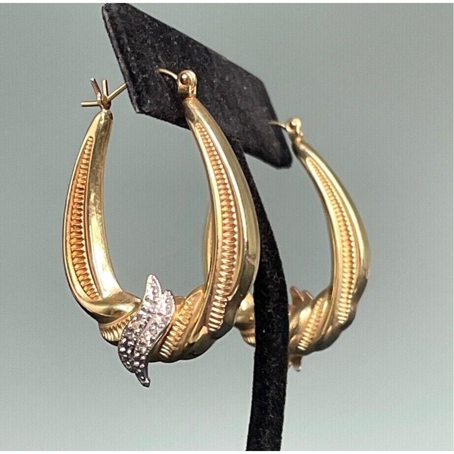 ORNATE YELLOW GOLD AND DIAMOND  HOOP EARRINGS SKY