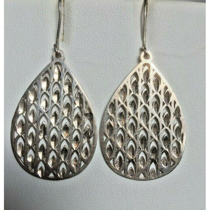 925 STERLING SILVER PIERCED DESIGN DROP DANGLE EARRINGS SKY