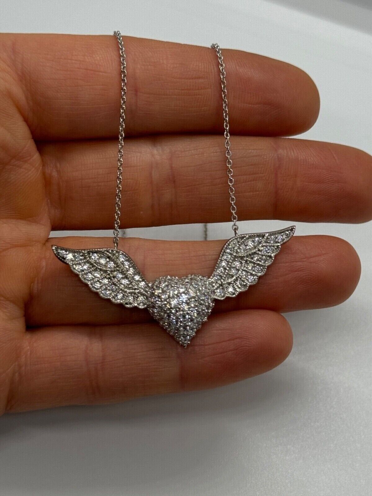 925 STERLING SILVER CZ ANGEL'S HEART NECKLACE