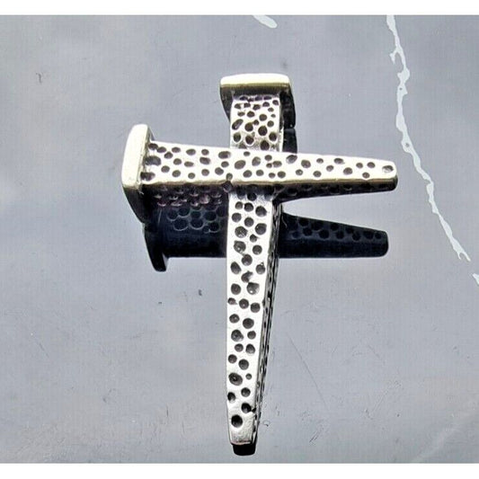 925 STERLING SILVER HAMMERED NAIL CROSS PENDANT AT