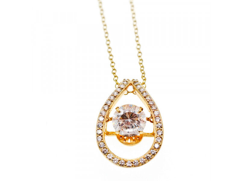 925 STERLING SILVER GOLD PLATED  CZ CHAIN WITH PENDANT ITALY