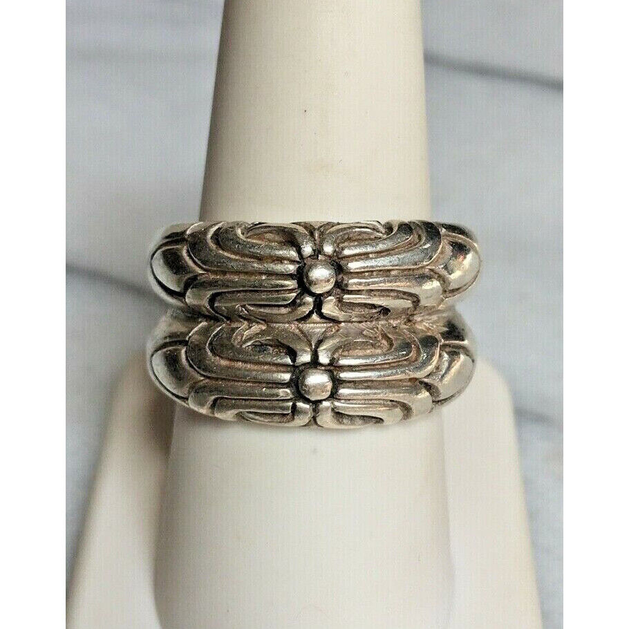 925 STERLING SILVER ORNATE DOUBLE BAND RING SIZE 9, OVER 15 GRAMS SKY