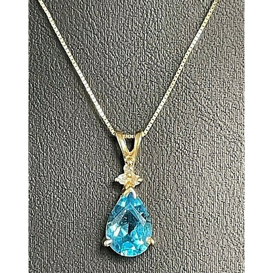 14K YELLOW GOLD  TOPAZ & DIAMOND PENDANT NECKLACE SKY