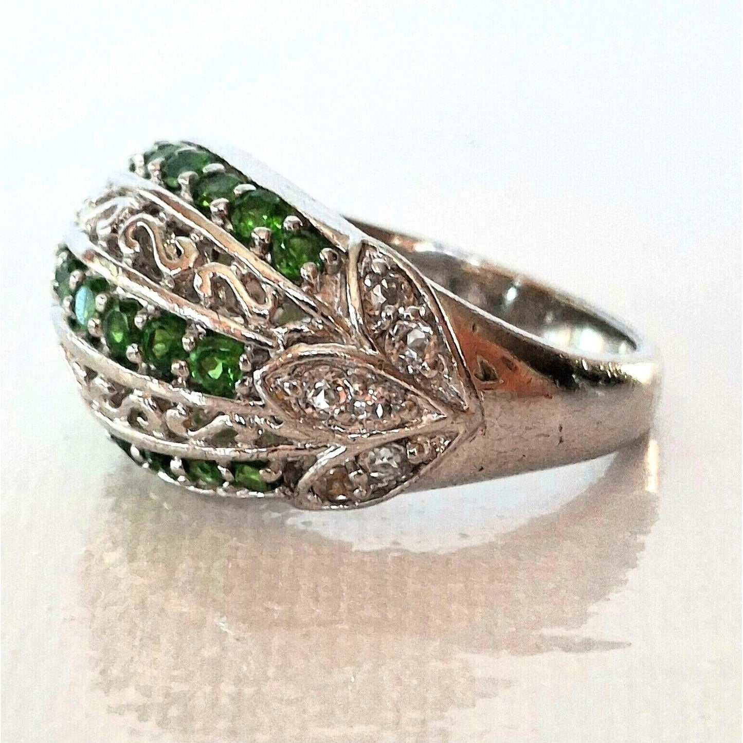 925 STERLING SILVER LAB-CREATED  EMERALD  AND TOPAZ RING SIZE 6.5 SKY