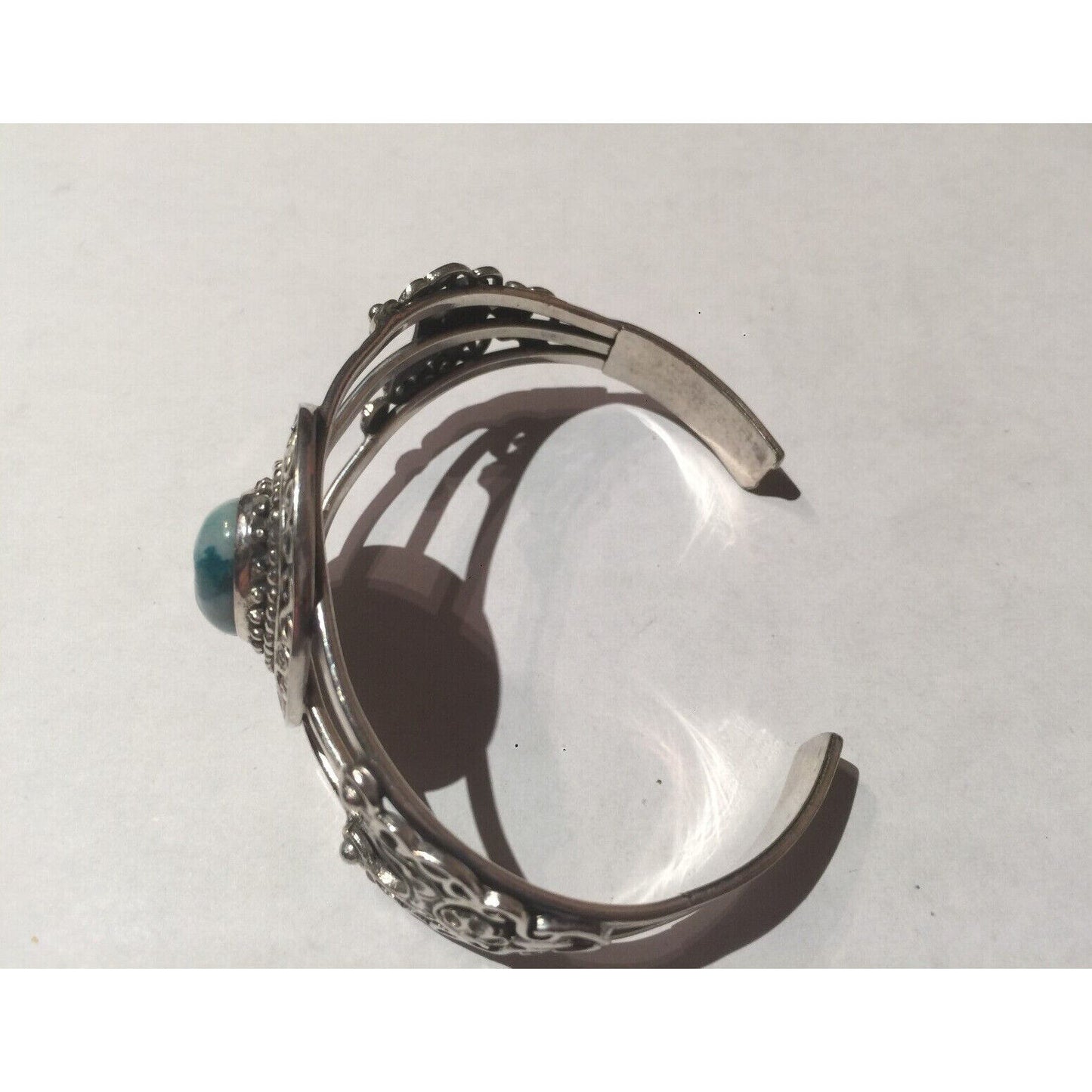 BEAUTIFUL ORNATE STERLING SILVER & AGATE CUFF BRACELET SKY