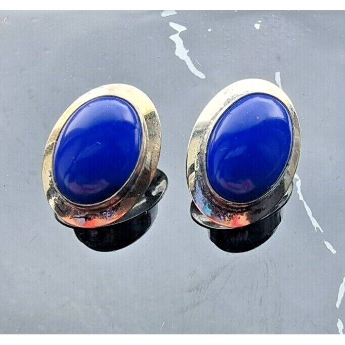 SOUTHVEST 925 STERLING SILVER OVAL 15x10 MM.  BLUE LAPIS LAZULI EARRINGS AT